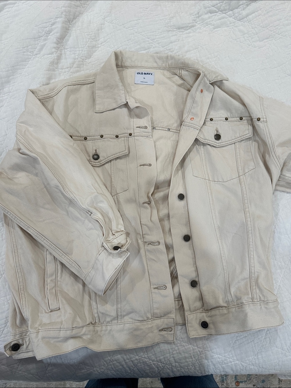 Old Navy Cream-White Denim Jacket with Stud Accents